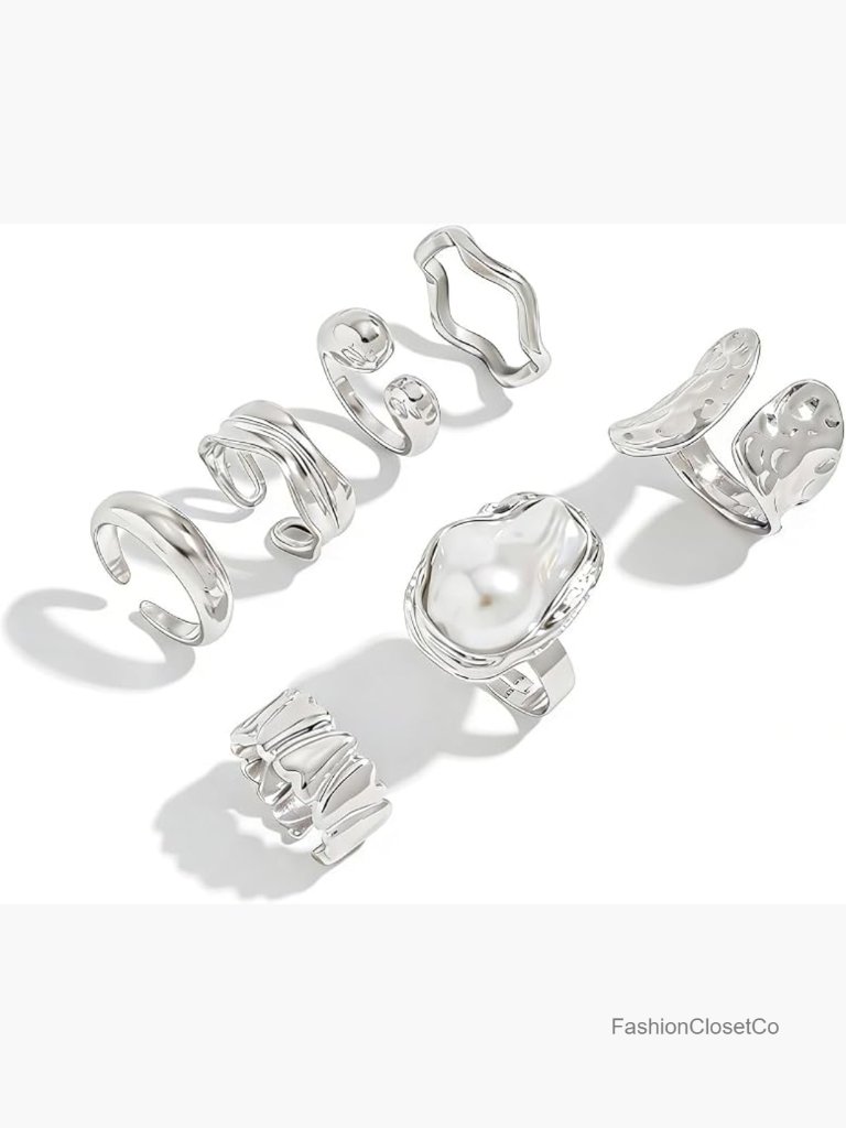 Chunky Statement Rings Set - Irregular Gemstone Stacking Rings, Adjustable